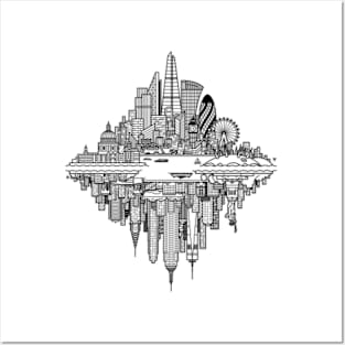 London New York Reversible Skylines Posters and Art